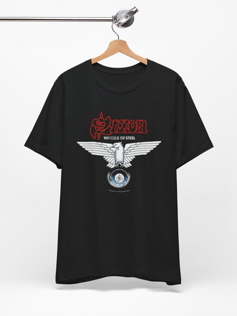 Saxon Wheels of Steel Unisex Tee | Vintage Band Logo, Eagle Graphic